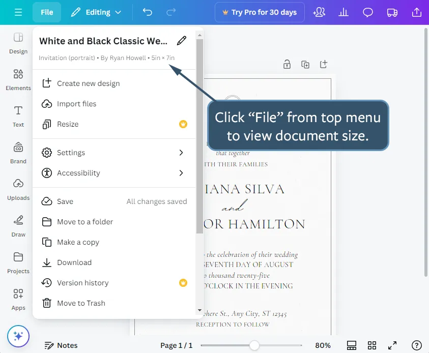 Setting document dimensions in Canva