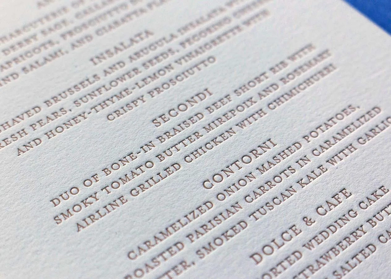 Menu — letterpress text detail