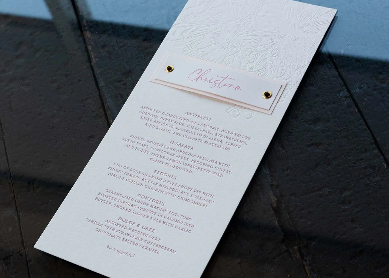Letterpress menu — top view