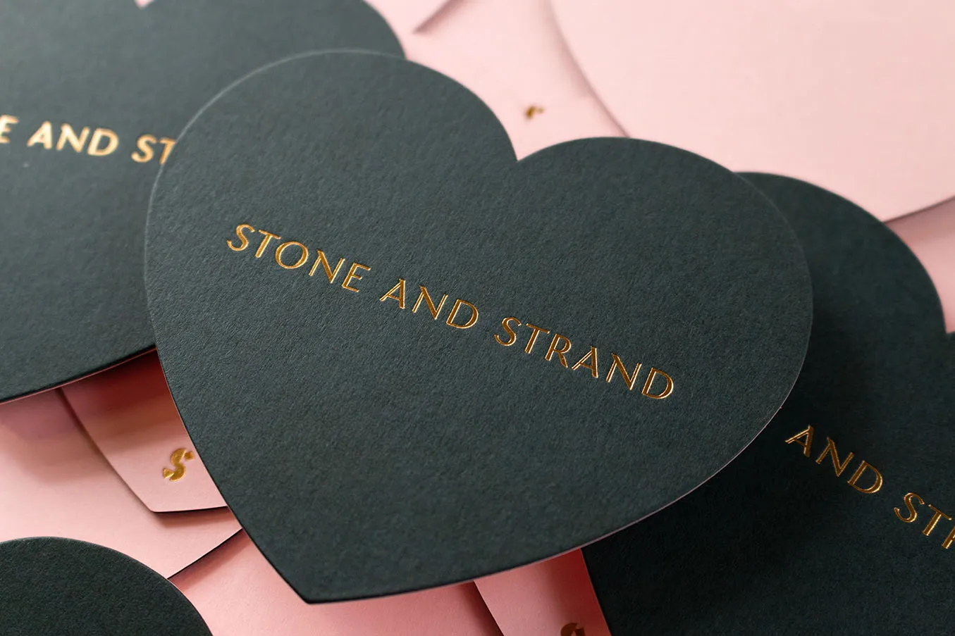 Die cut heart shaped foil note cards — overview