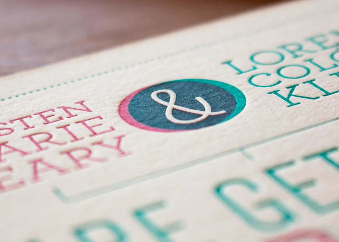 Three color letterpress invitation — impression close-up