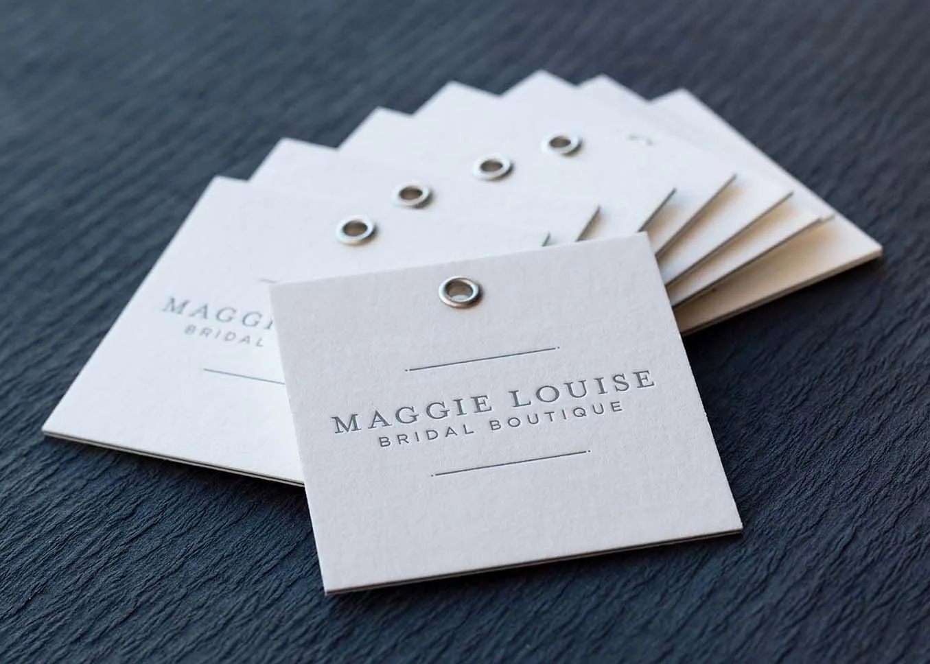 Letterpress hang tags with eyelet — overview