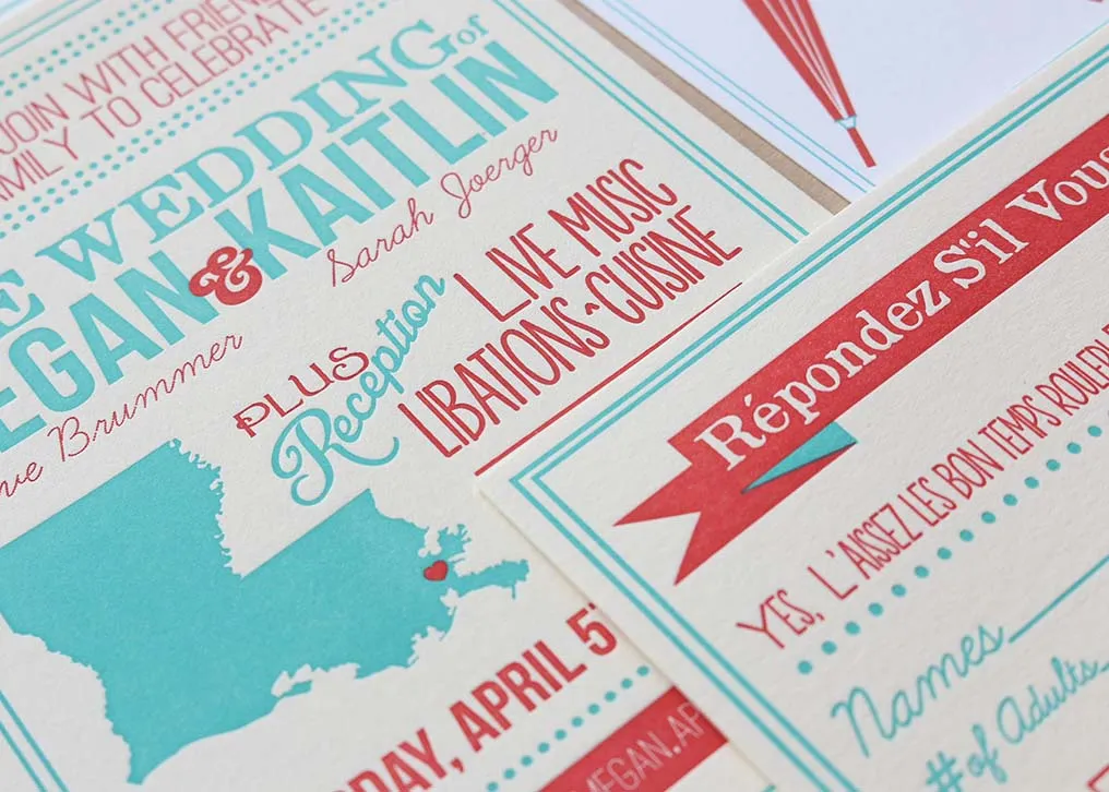 Two color letterpress invitation — detail of impression