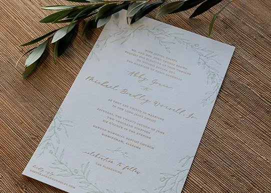 Letterpress and gold foil wedding invitation
