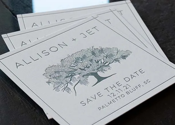 Letterpress save the date on cotton paper