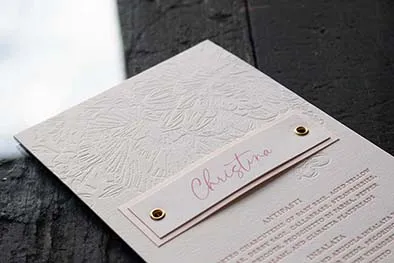 Letterpress menu with blind deboss