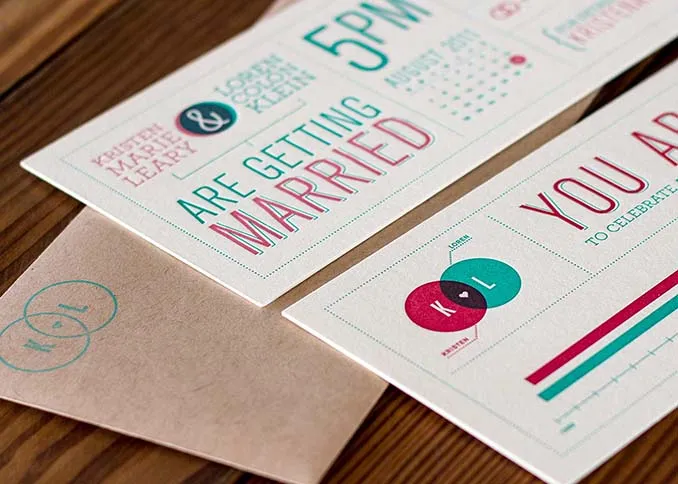 Three color letterpress wedding invitation