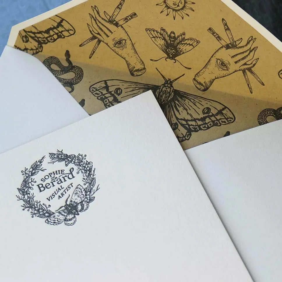 Letterpress note card with letterpress envelope liner